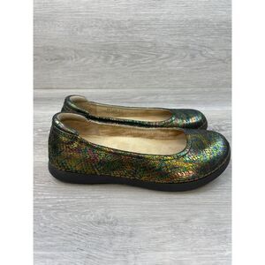 Alegria Petal Women's Loafer Green Leather Ballet Flat Slip On Orthotic Comfort